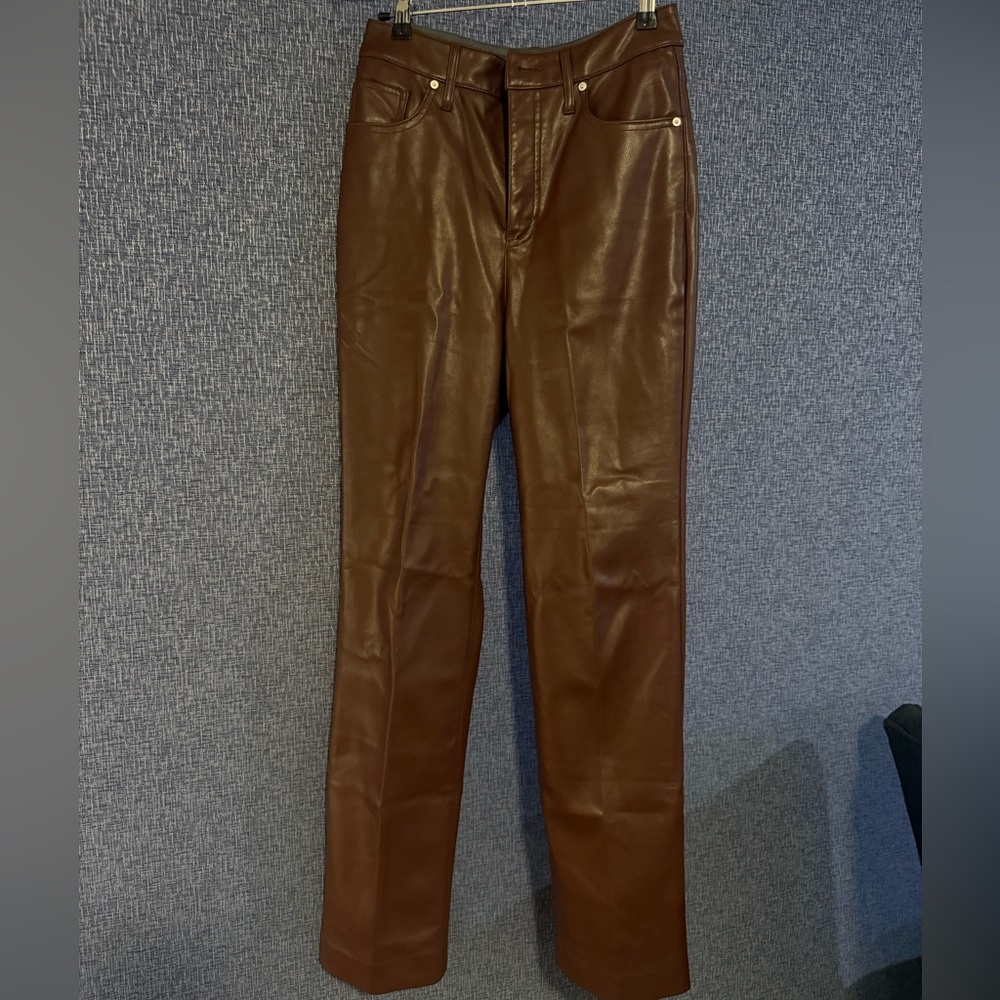 Express Brown Leather 90s Slim Super High Rise Pants (2R)